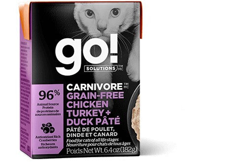 Tetra pak pour chats, Poulet dinde et canard, Go! Solutions Carnivore, 6,4oz